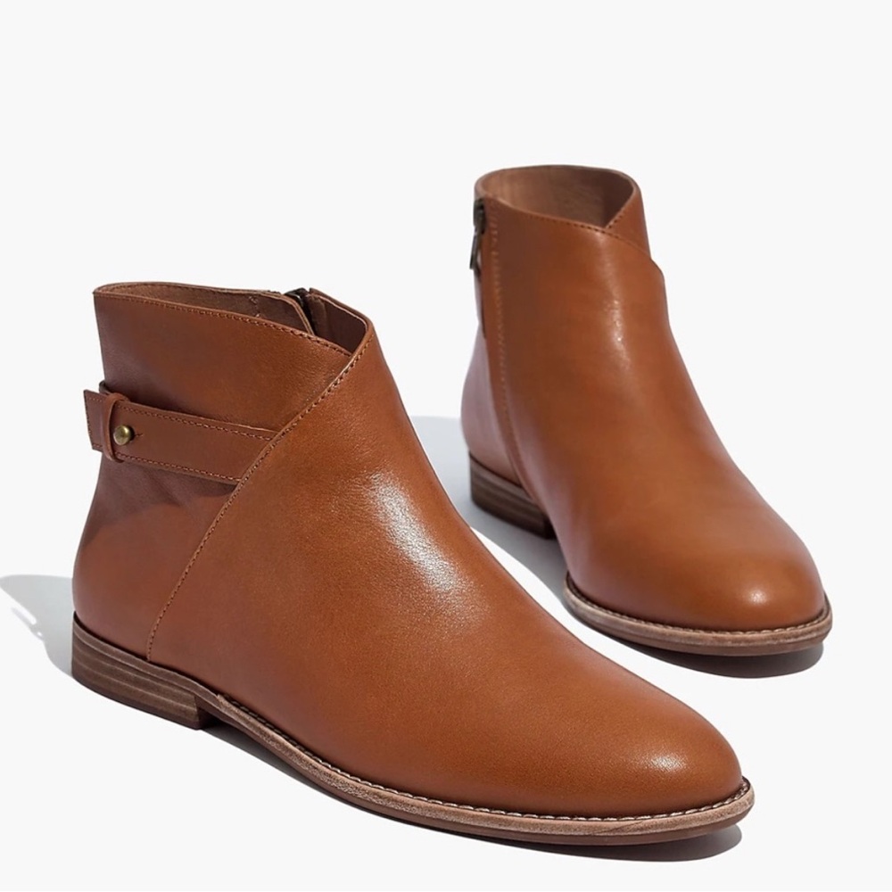 Madewell Women's The Kelci Flat Boots Cognac Leather Booties Ankle Boot Size 9.5